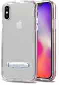Duohybrid - Reinforced Protective Case W/ Aluminum Kickstand For Iphone X Max - Clear/rose