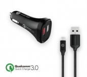 Powerpeak Quick Charge 3.0 Micro Car Charger With 4ft. Braided Cable - Black