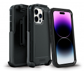 Iphone 14 Pro Max (6.7) - Boulder - Black -heavy-duty Co-molded Rugged Protective Case W/ Belt Clip Hoslter