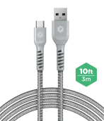 Powerpeak 10ft. Braided Nylon Usb-a To Usb Type-c Charge & Sync Cable - Silver 