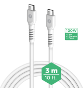 Powerpeak Type C To C 100w Charge, Sync Cable 10ft - White